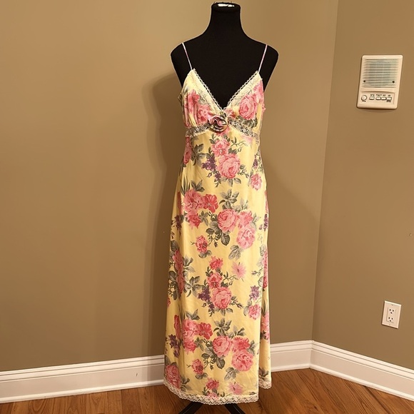 WAYF Yellow Pink Floral Slip Midi Dress. Size M - Picture 13 of 16